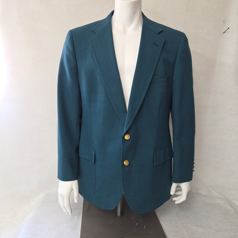 Racquet Club Wimbledon Collection Blazer Mens 46R Teal Blue Gold Buttons Vintage